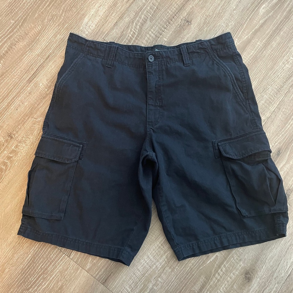 Marc Anthony Mens Black Linen Cotton Blend Cargo Shorts Size 36 Utility Casual